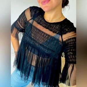 Zara Sheer Black Top Size M